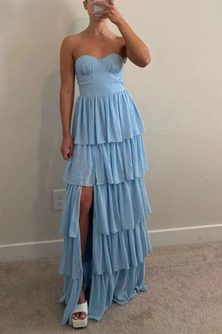 Tiered Strapless Sleeveless Maxi Formal Dress