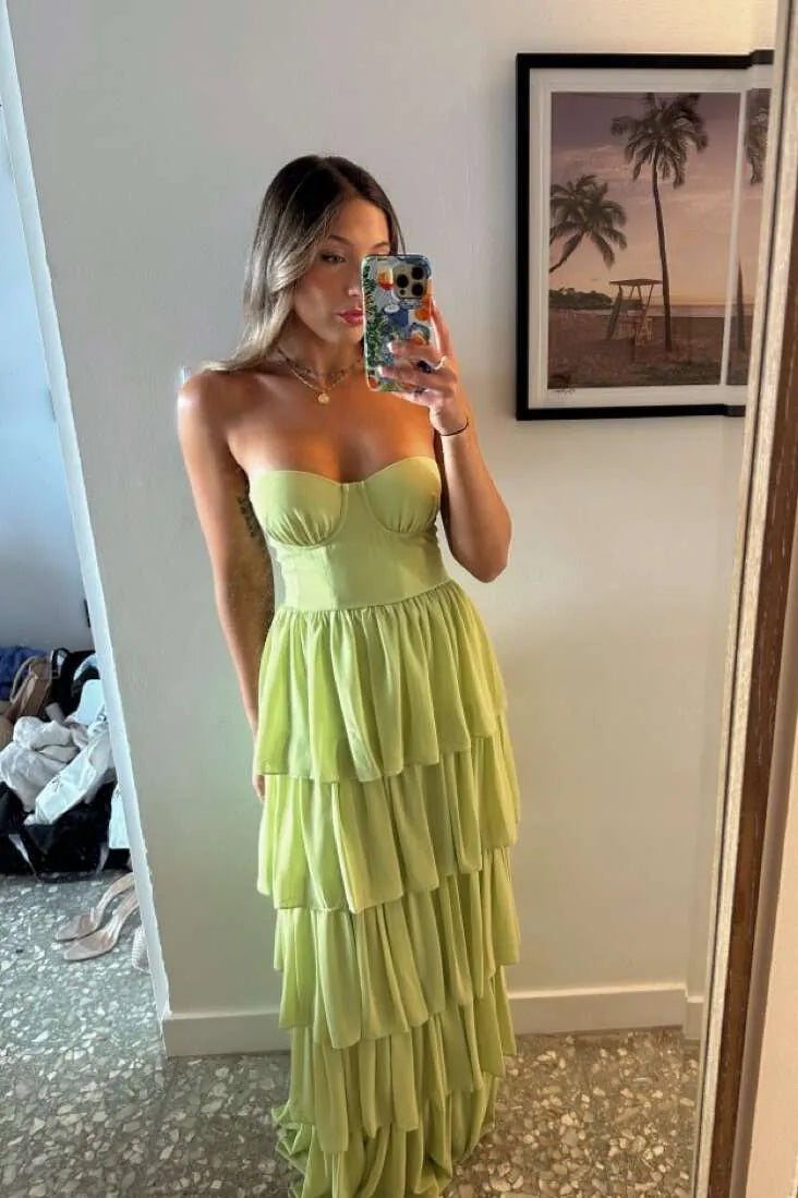 Tiered Strapless Sleeveless Maxi Formal Dress