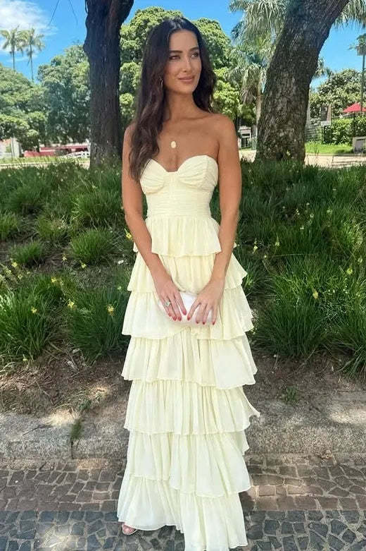 Tiered Strapless Sleeveless Maxi Formal Dress