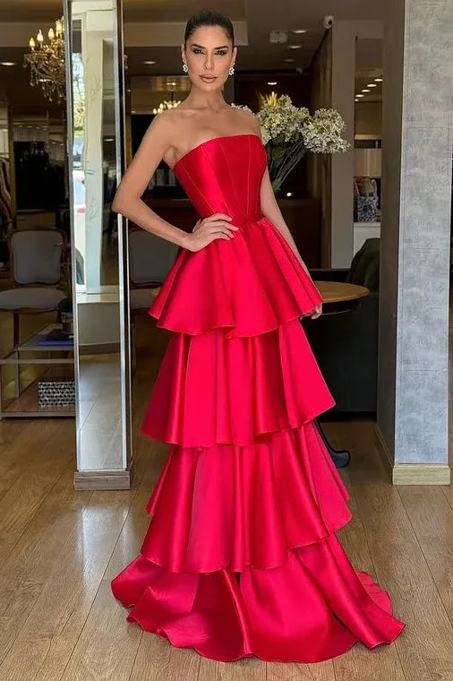 Tiered Strapless Sleeveless A-Line Formal Dress