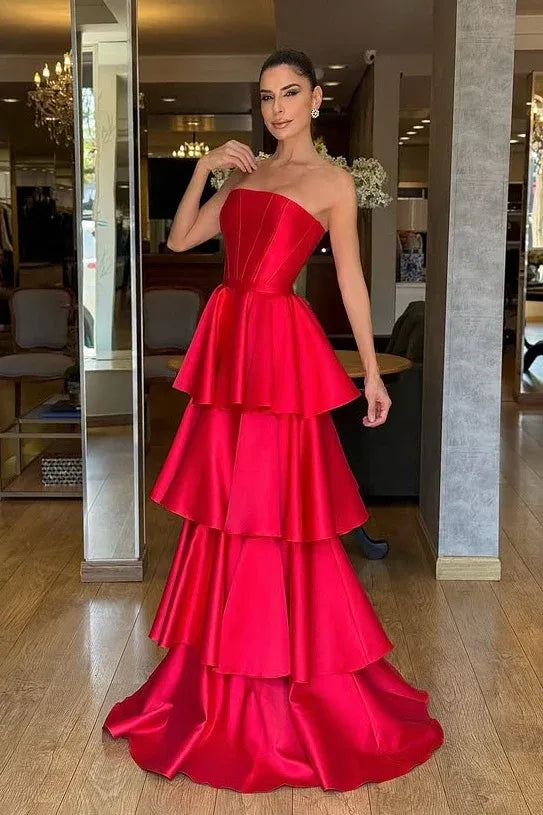Tiered Strapless Sleeveless A-Line Formal Dress