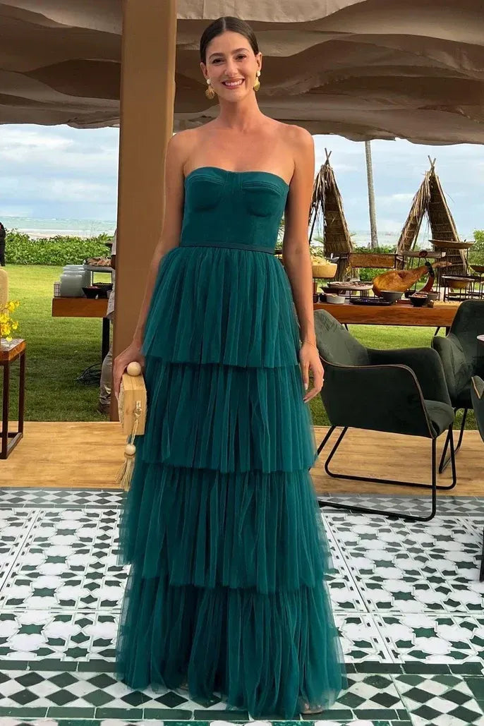 Tiered Strapless Sleeveless Maxi Formal Dress