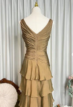 Tiered V Neck Sleeveless Ruched Maxi Formal Dress