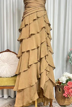 Tiered V Neck Sleeveless Ruched Maxi Formal Dress