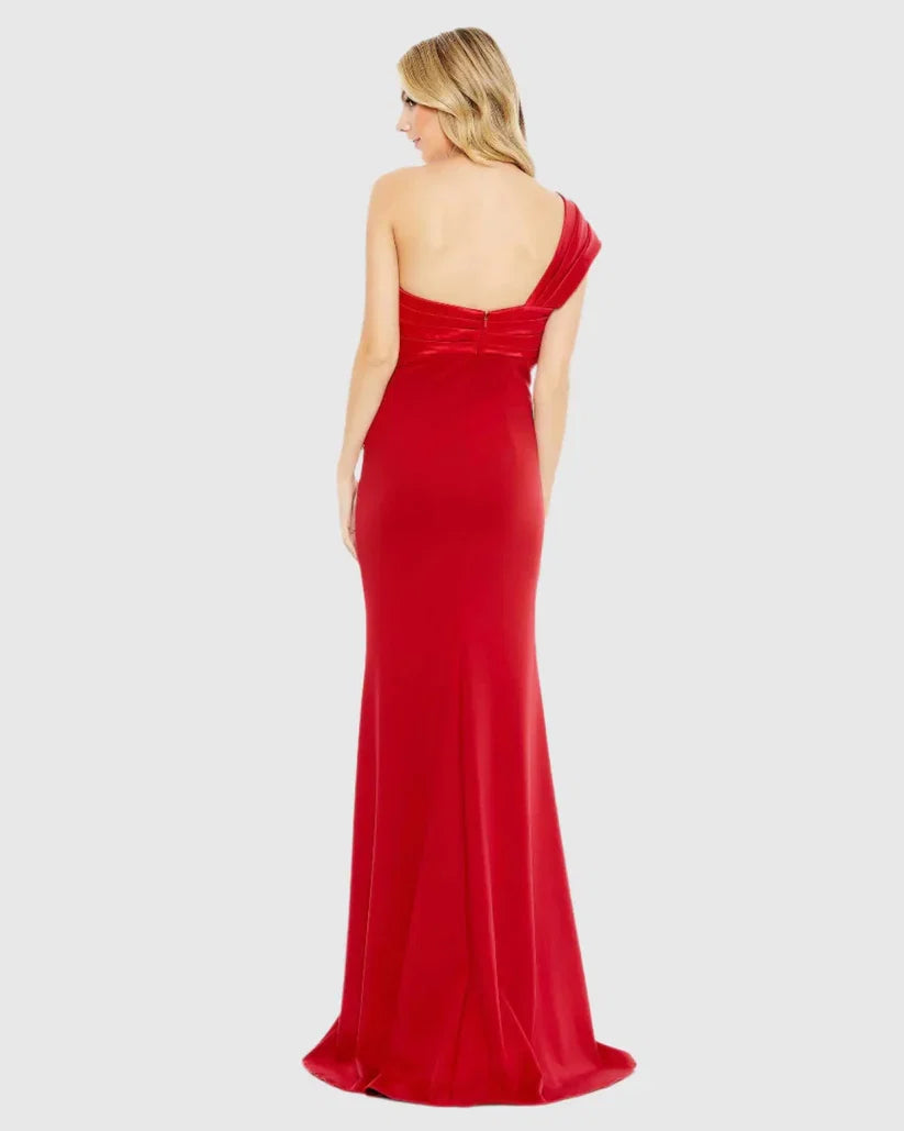 Trumpet One Shoulder Sleeveless Zipper Up Floor-Length Prom Dress