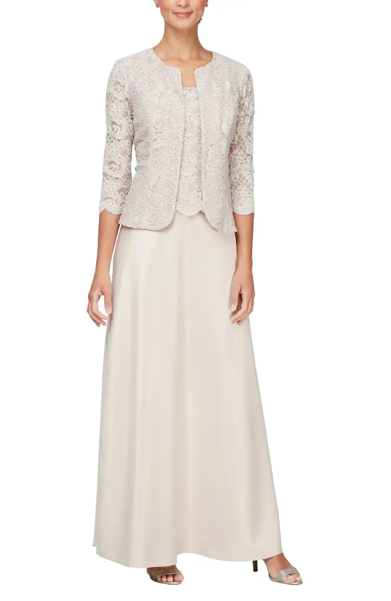 Two-Piece Square Neck Long Sleeve Zipper Up Floor-Length Mother of the Bride Dress