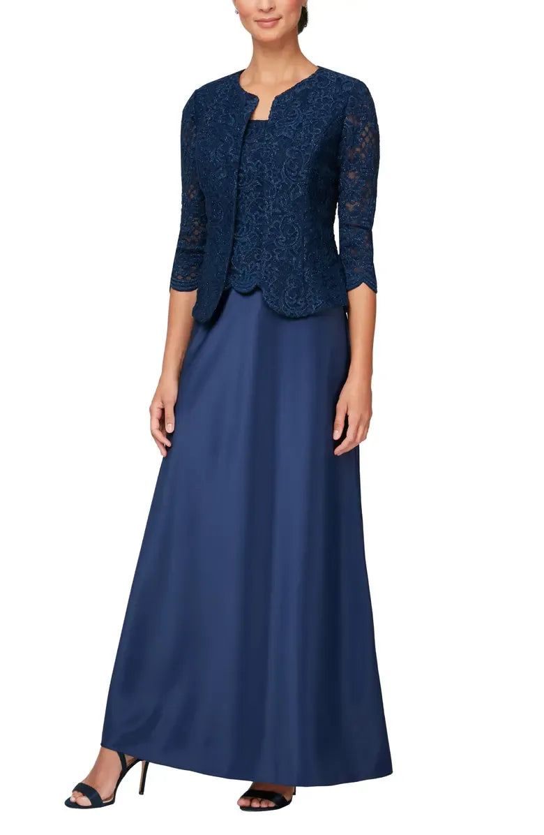 Two-Piece Square Neck Long Sleeve Zipper Up Floor-Length Mother of the Bride Dress