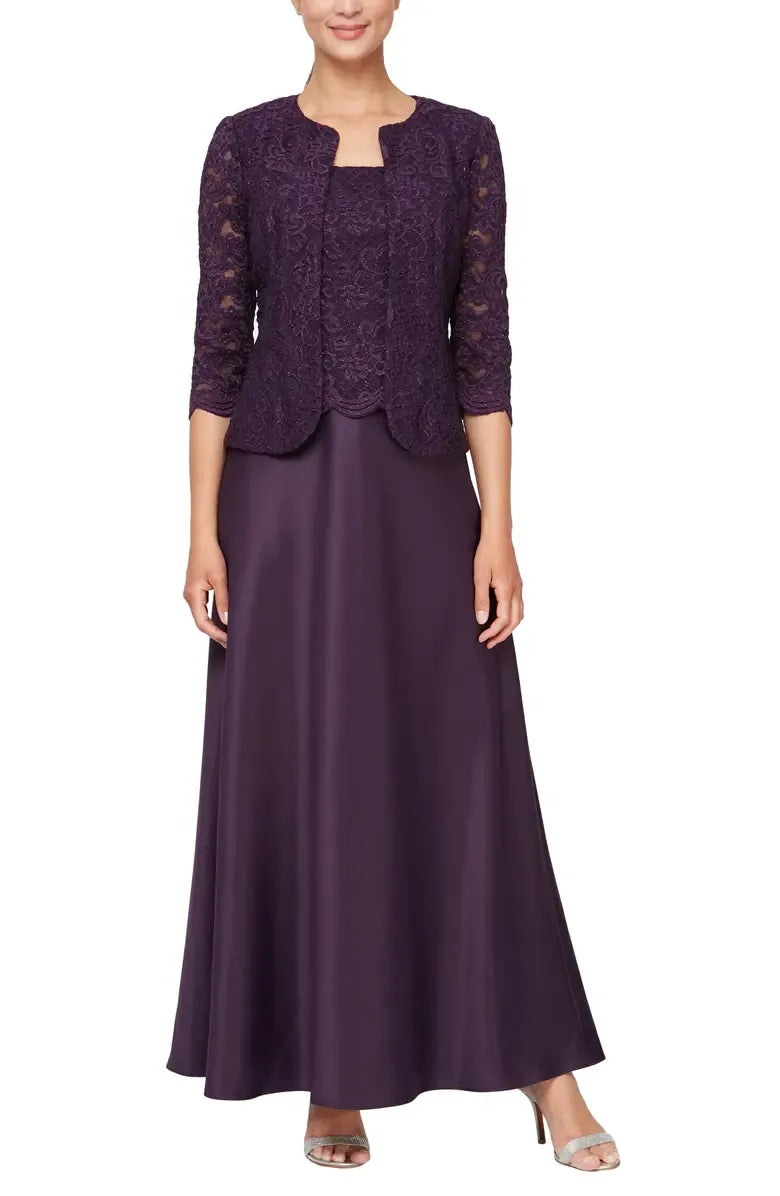 Two-Piece Square Neck Long Sleeve Zipper Up Floor-Length Mother of the Bride Dress
