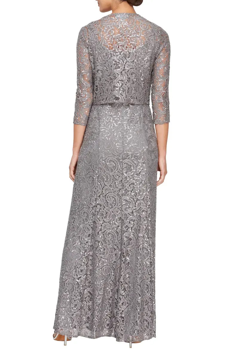 Two-Piece Square Neck Long Sleeve Zipper Up Floor-Length Mother of the Bride Dress