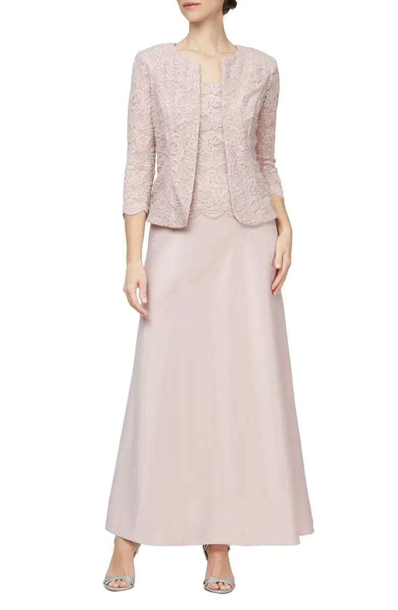 Two-Piece Square Neck Long Sleeve Zipper Up Floor-Length Mother of the Bride Dress