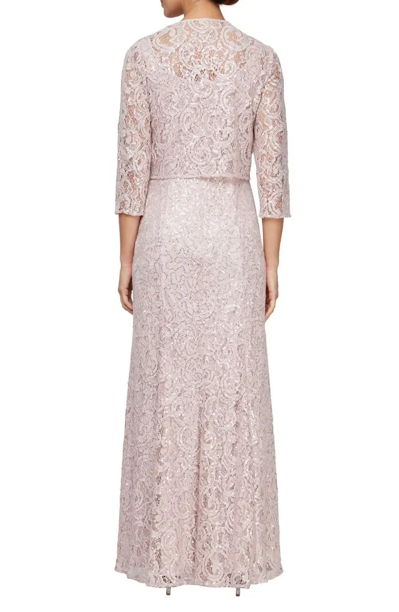 Two-Piece Square Neck Long Sleeve Zipper Up Floor-Length Mother of the Bride Dress
