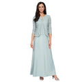 Two-Piece Square Neck Long Sleeve Zipper Up Floor-Length Mother of the Bride Dress