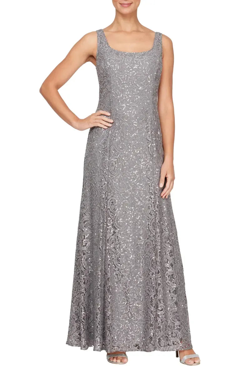 Two-Piece Square Neck Long Sleeve Zipper Up Floor-Length Mother of the Bride Dress