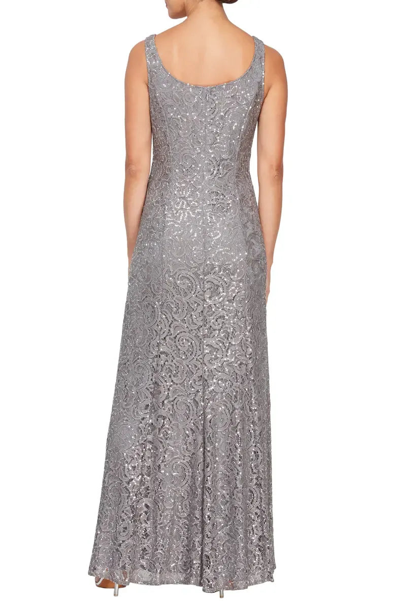 Two-Piece Square Neck Long Sleeve Zipper Up Floor-Length Mother of the Bride Dress