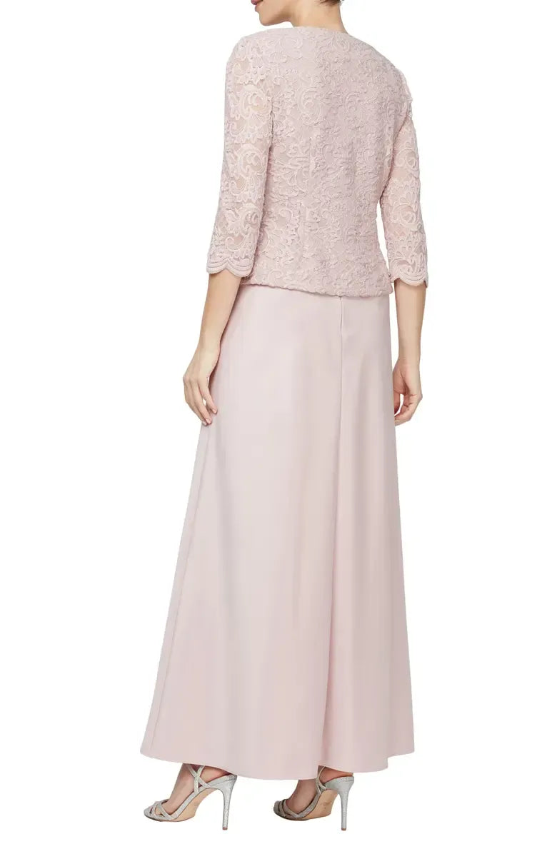 Two-Piece Square Neck Long Sleeve Zipper Up Floor-Length Mother of the Bride Dress
