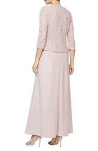 Two-Piece Square Neck Long Sleeve Zipper Up Floor-Length Mother of the Bride Dress