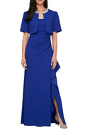 Two Piece Square-neck Short Sleeves Zipper Up Floor-Length Mother of the Bride Dress