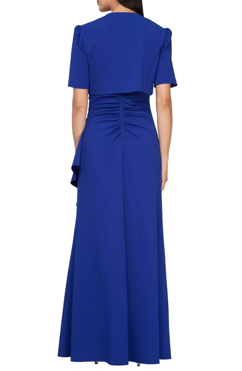 Two Piece Square-neck Short Sleeves Zipper Up Floor-Length Mother of the Bride Dress
