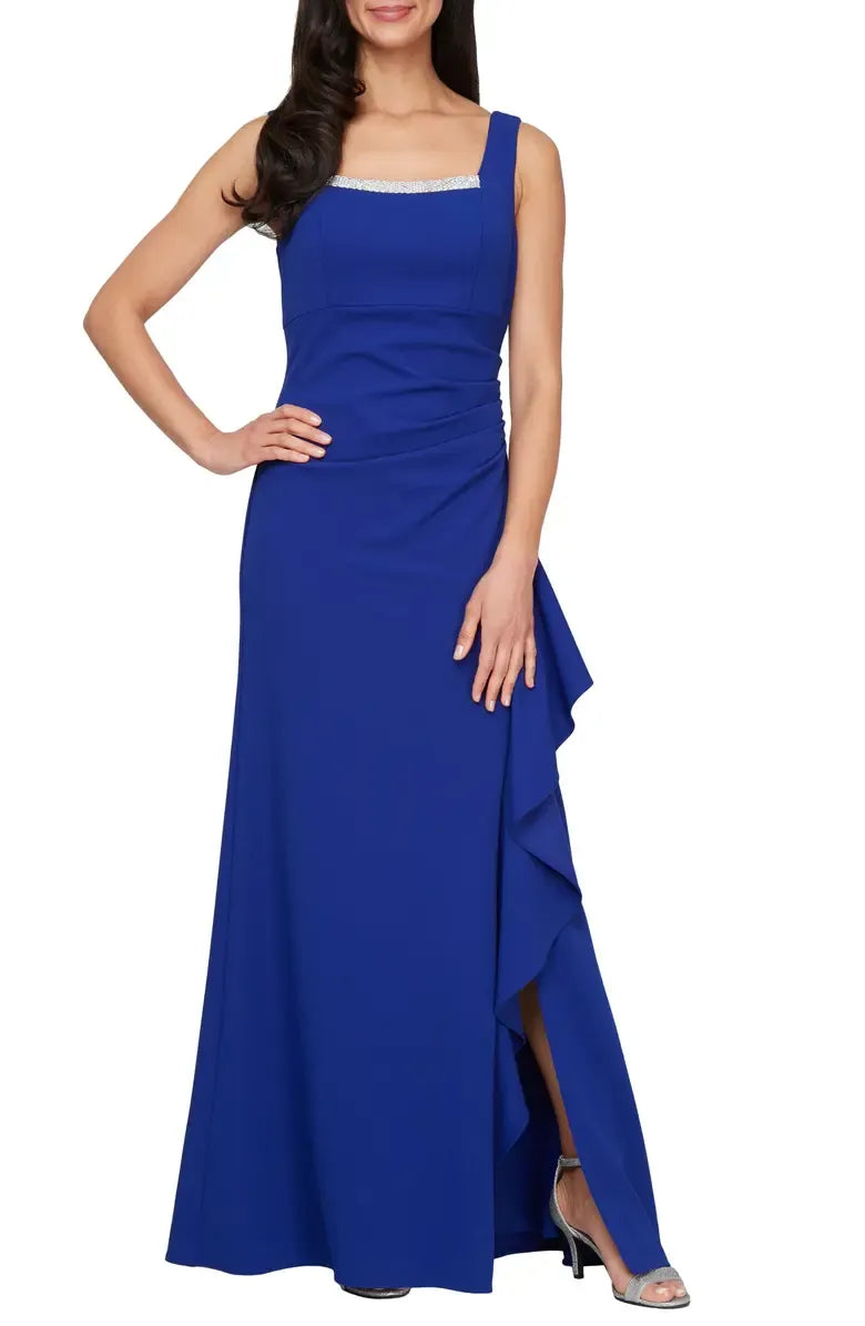 Two Piece Square-neck Short Sleeves Zipper Up Floor-Length Mother of the Bride Dress