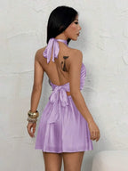 Lavender A-Line Halter Backless Tie Mini Homecoming Dress