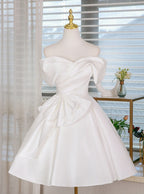 White A-Line Off-Shoulder Draped Bow Short Homecoming Dress