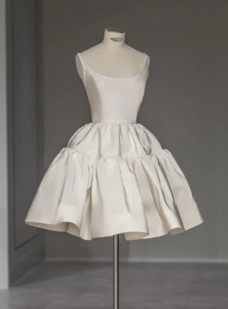 Ivory A-Line Scoop Neck Tie Ivory Mini Homecoming Dress