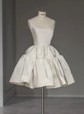 Ivory A-Line Scoop Neck Tie Ivory Mini Homecoming Dress