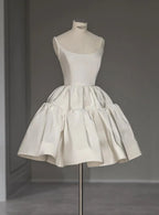 Ivory A-Line Scoop Neck Tie Ivory Mini Homecoming Dress