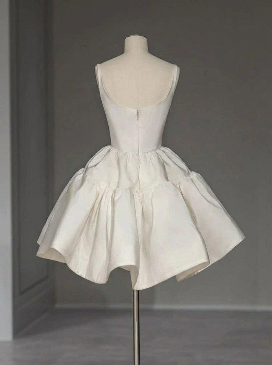 Ivory A-Line Scoop Neck Tie Ivory Mini Homecoming Dress