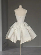 Ivory A-Line Scoop Neck Tie Ivory Mini Homecoming Dress