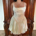 Ivory A-Line Spaghetti Straps Embroide Shimmering Ivory Short Homecoming Dresses