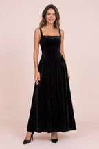 Black A-Line Square Neck Sleeveless Long Formal Prom Dress