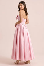 Blush Pink A-Line Strapless Sweetheart Corset Pleated Blush Floor-Length Prom Dress