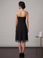 Black A-Line V-Neck Rhinestone Chain Straps Ruched Knee-Length Homecoming Dress