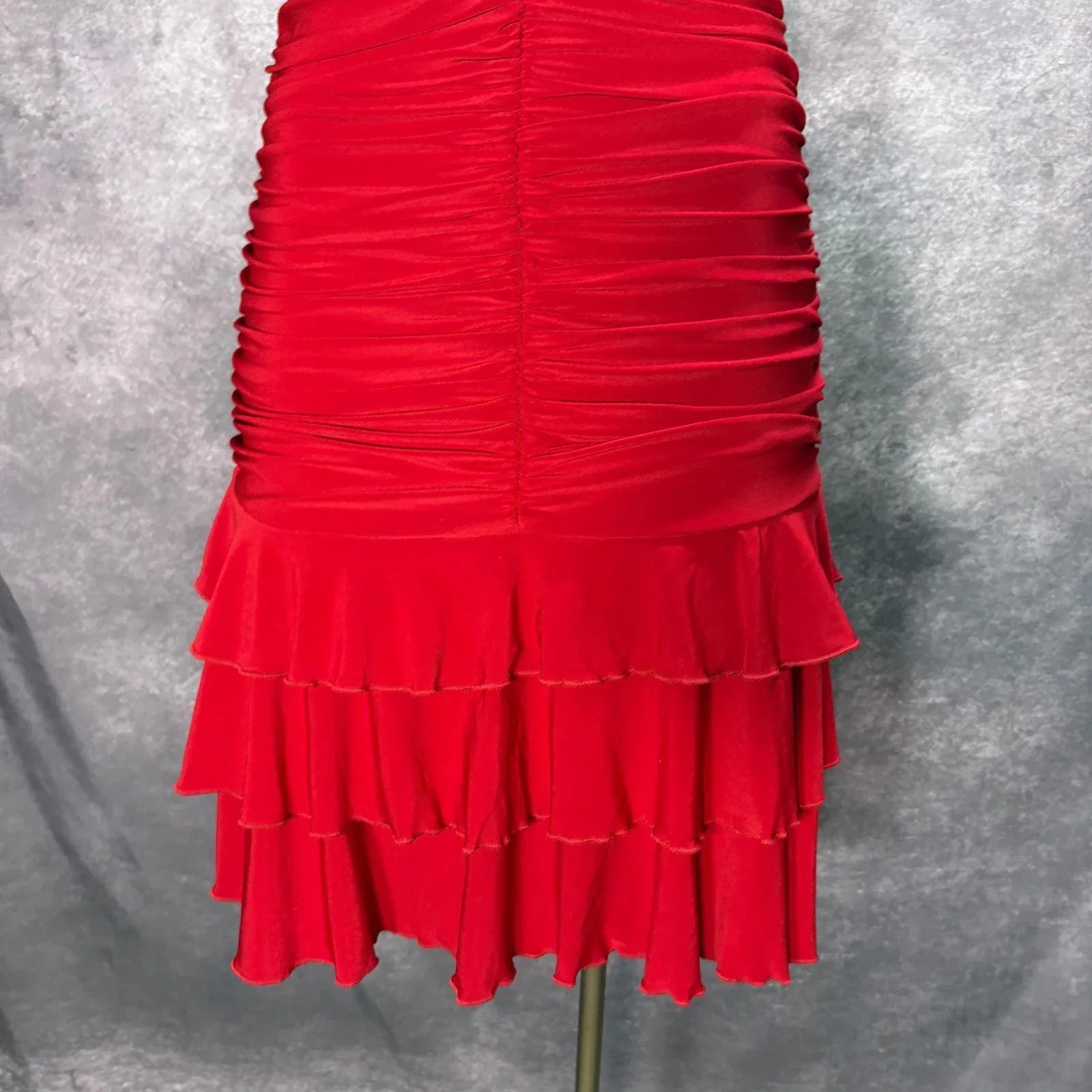 Red Bodycon Spaghetti Strap Ruched Tie Ruffled Red Mini Homecoming Dress