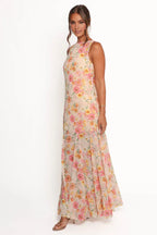Elegant Mermaid Boat Neck Sleeveless Floral-Print Chiffon Floor-Length Prom Dress