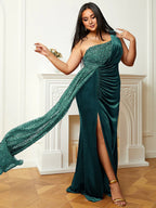 Mermaid One Shoulder Sleeveless Backless Sweep/Brush Train Plus Size Prom Dress