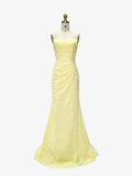 Yellow Mermaid Strapless Ruched Draped Pale Floor-Length Prom Dress