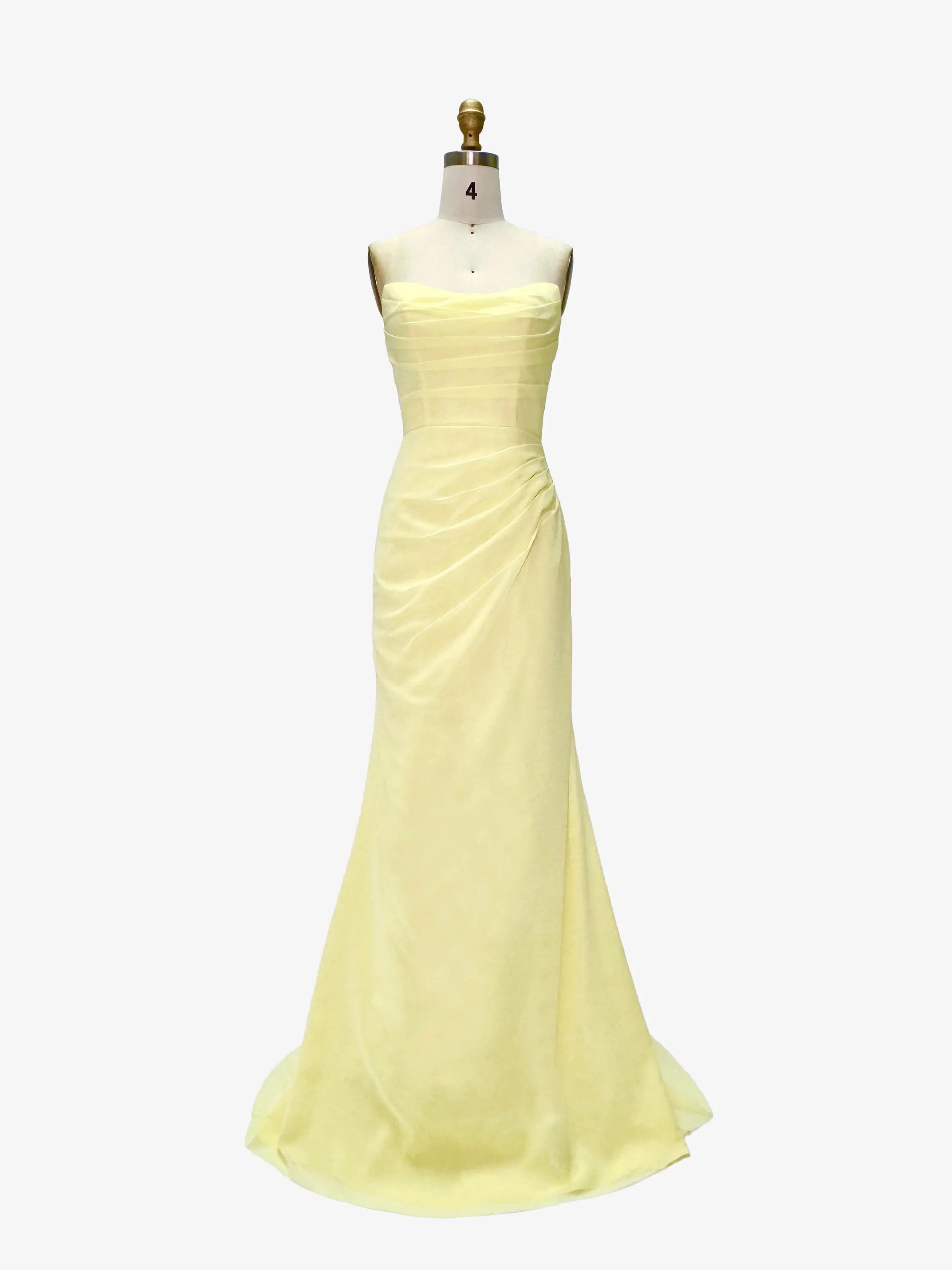 Yellow Mermaid Strapless Ruched Draped Pale Floor-Length Prom Dress