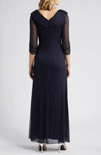 Mermaid V Neck 1/2 Sleeve Floor-Length Mother of the Bride Dress