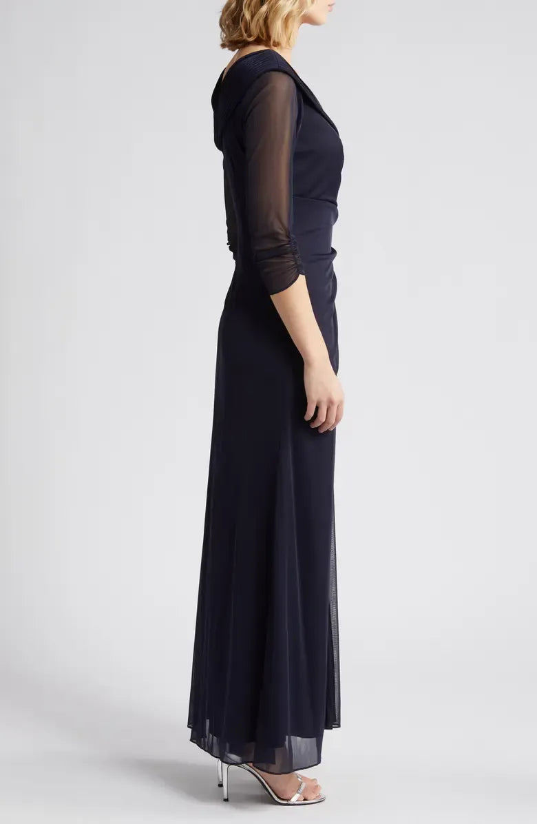 Mermaid V Neck 1/2 Sleeve Floor-Length Mother of the Bride Dress
