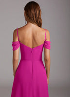 Elegant Satin Spaghetti Strap Bridesmaid Dresses with Crisscross Back and Side Ruche