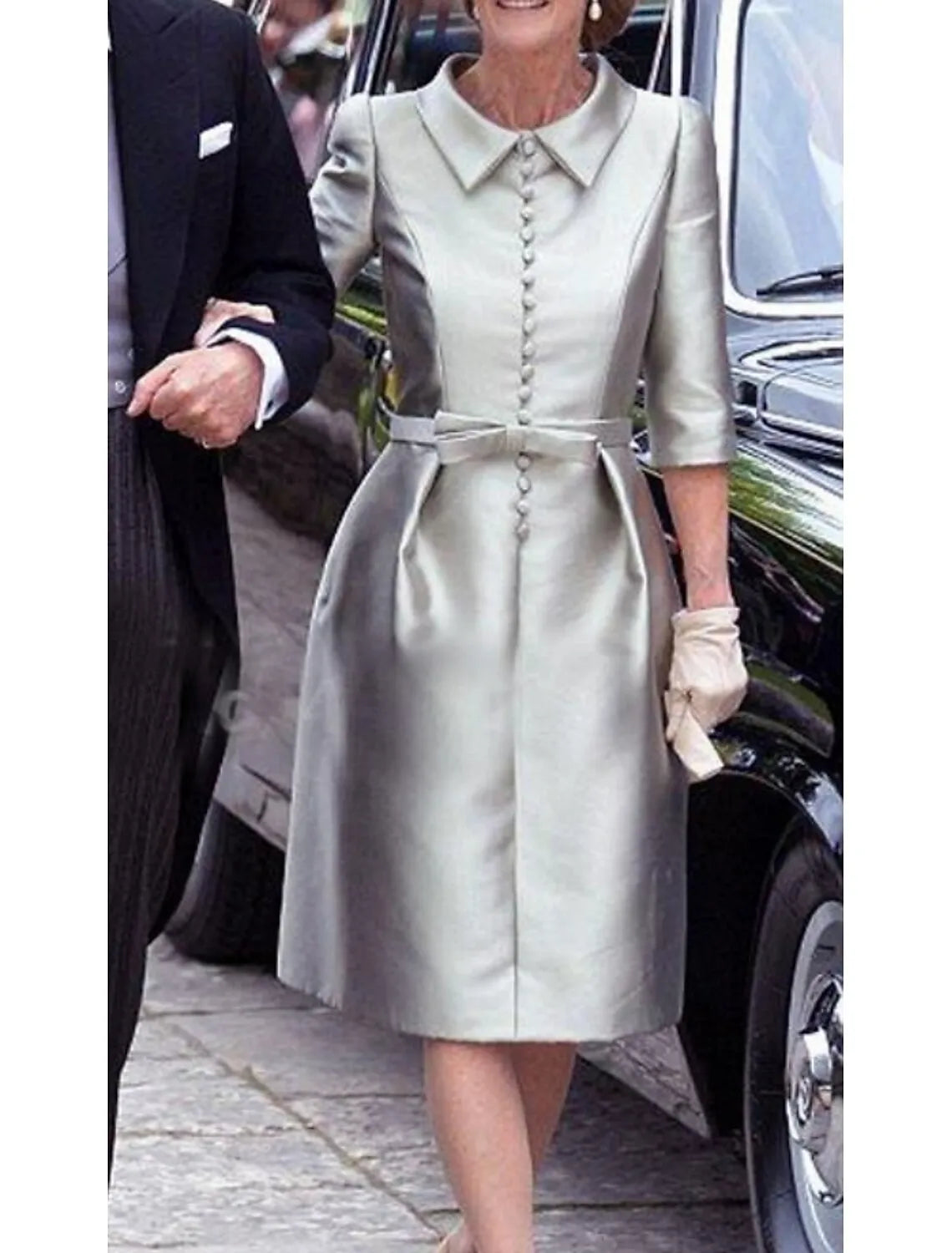 Sheath/Column 3/4 Length Sleeve Shirt Collar Pleated Knee-Length Cocktail Dress