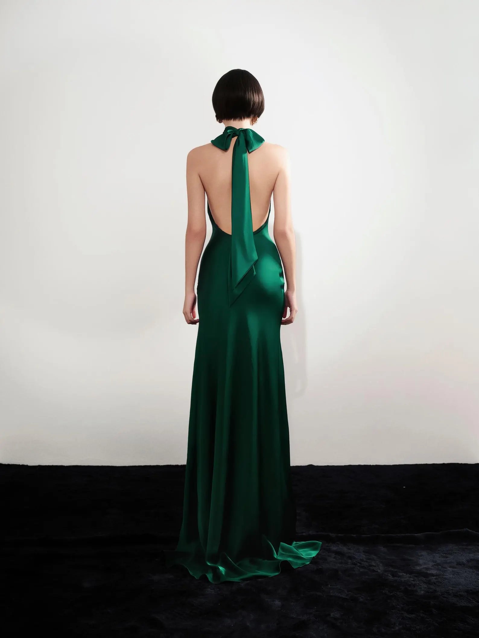 Green Sheath Halter Neck Backless Slit Emerald Floor-Length Prom Dress