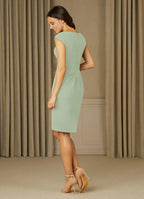 Dress Elegant Dusty Sage Sheath V-Neck Pleated Dress Knee-Length Cap Sleeve Back Zip Mother of the Bride Dress