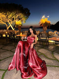 Sweetheart Sleeveless A-Line Pleated Court Train Prom Dress