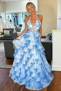 Tiered Halter Sleeveless A-Line Prom Dress