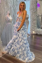 Tiered Halter Sleeveless A-Line Prom Dress