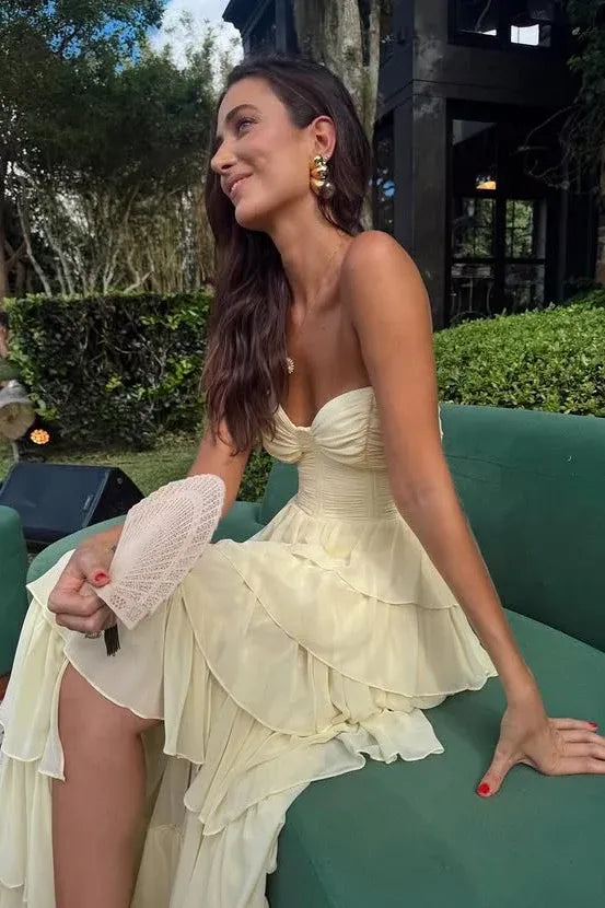 Tiered Strapless Sleeveless Maxi Formal Dress