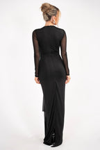 Embellished Cutout Sheath Crew Neck Mesh Sleeve Zipper Back Floor Length Prom Dress